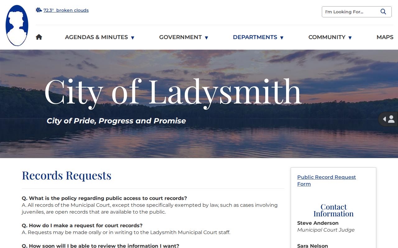 Ladysmith court criminal records request channels without an online portal