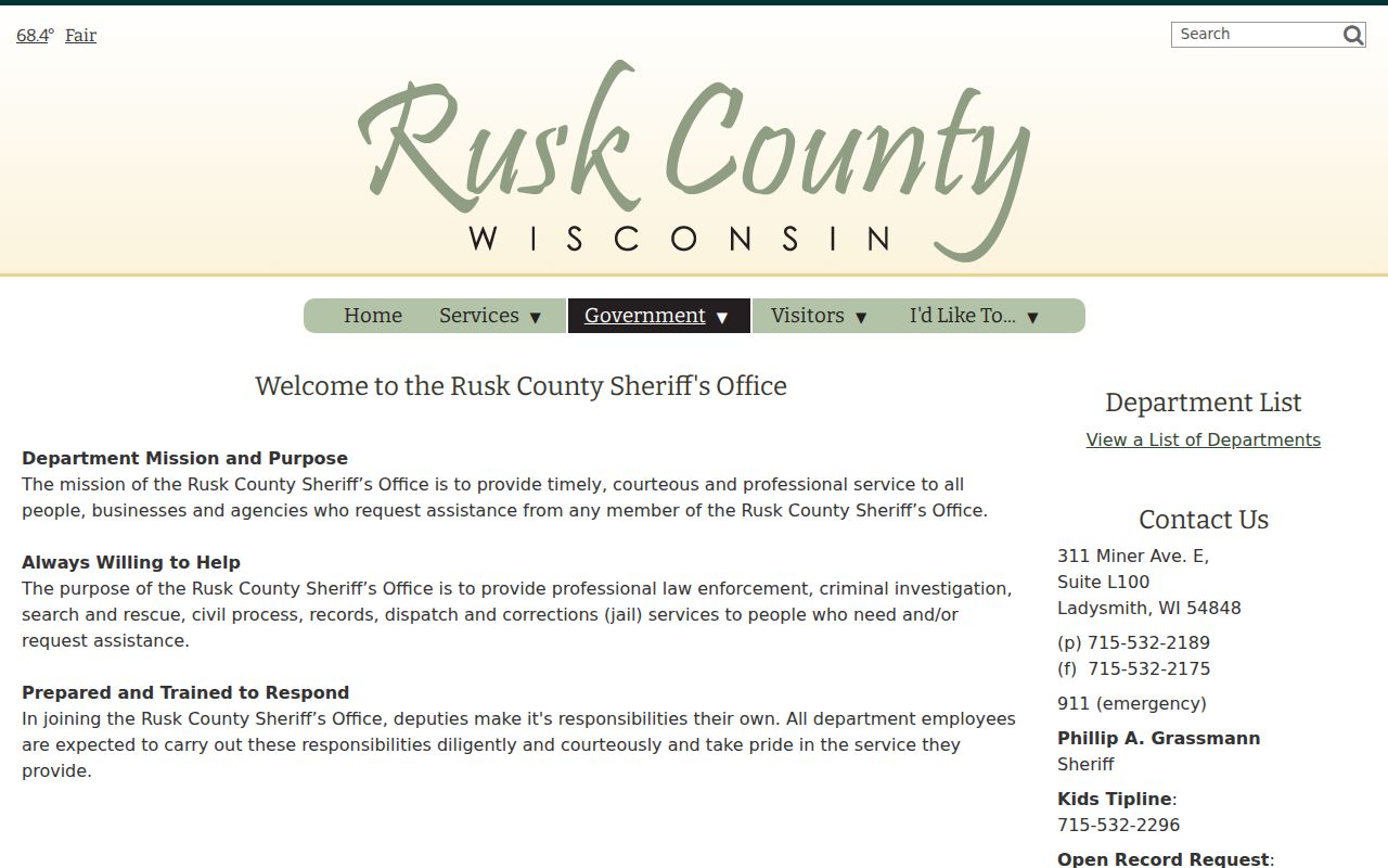 Rusk County arrest records contact information on the Sheriff website