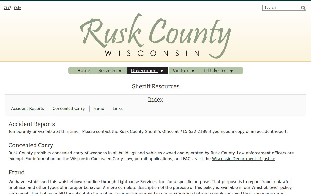 Rusk County arrest and accident report phone fallback notice