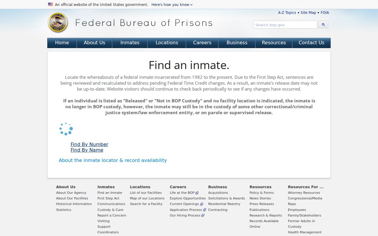 BOP locator search fields for Rusk County federal custody records